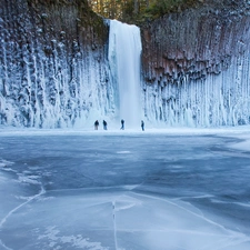 frozen, lake, winter, waterfall