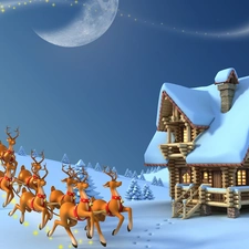 winter, 2D Graphics, reindeer, gifts, Santa
