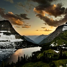 winter, Mountains, River