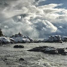 winter, sea, rocks