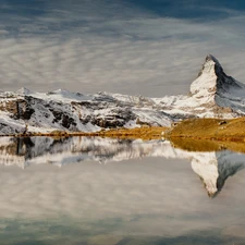 rocks, snow, winter, lake