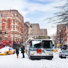 Automobile, New York, People, winter, The United States, bus, snow