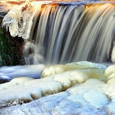 winter, glacial, waterfall