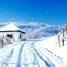 Way, Home, winter, mountains