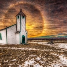 west, church, winter, sun