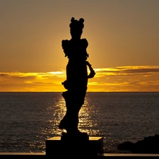 Women, Statue monument, west, sun, sea