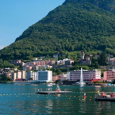 lake, Mountains, woods, Hotels