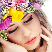 Women, Flowers, wreath, make-up