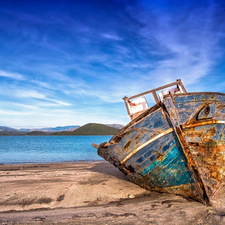 Old, Beaches, Boat, wreck, destroyed, Sand