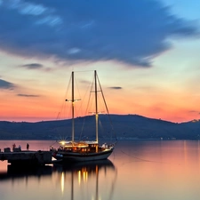 Yacht, Yacht, sun, pier, west