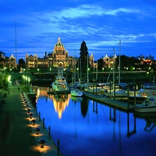 Town, evening, Yachts, Harbour