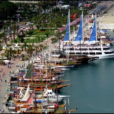 Harbour, sea, boulevard, wharf, Antalya, Yachts, VEGETATION