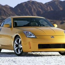 Mountains, Nissan 350Z Coupe, Yellow