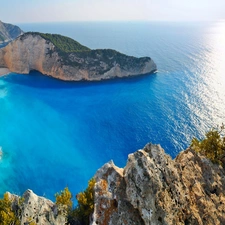 rocks, sea, Zakynthos, Greece, Beaches, Gulf